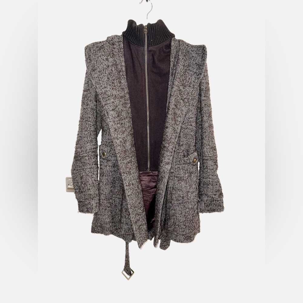 XS - Miss Sixty - Belted Wool Coat with Attached Vest Jacket - Brown